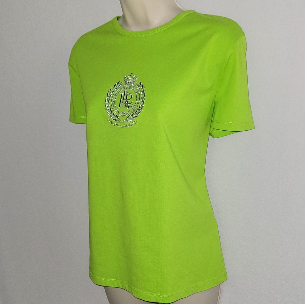 Lauren Ralph Lauren Active Silver Embroidered Logo 100% Cotton Tshirt NEW